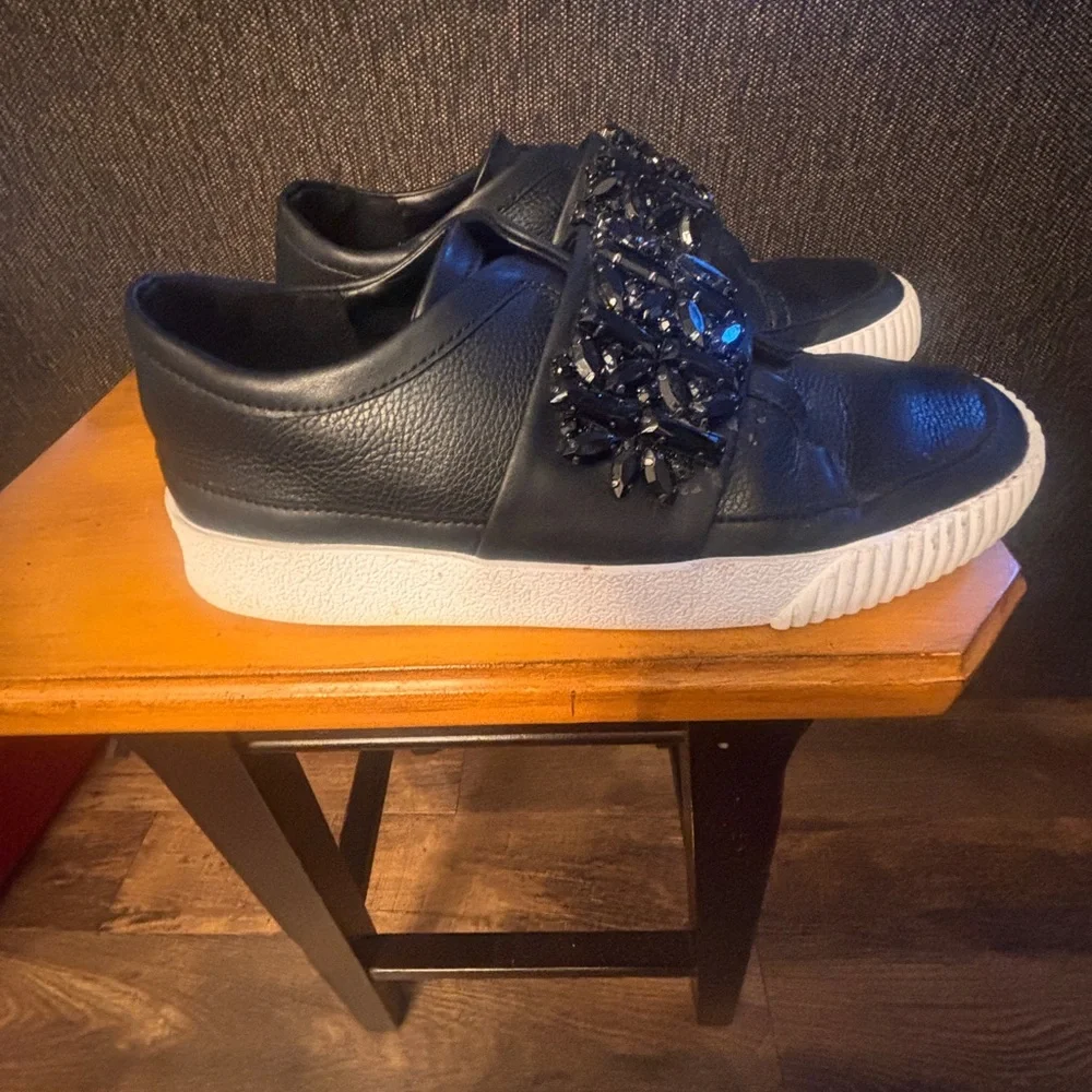 Karl Lagerfeld Embellished Strap Sneakers Black Platform Shoes - Picture 4 of 8